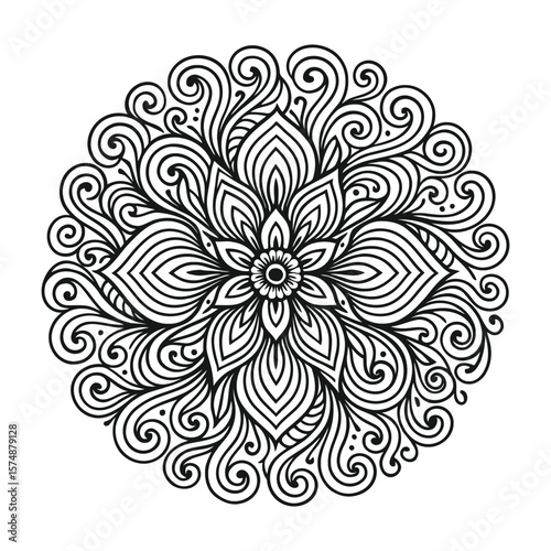 Black and white intricate floral mandala design