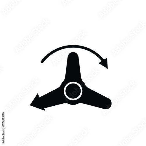 Black spinner icon with curved arrows on white background