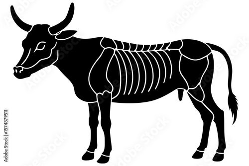 Cow Anatomy Silhouette – Butcher Diagram Vector for Meat Cuts & Education