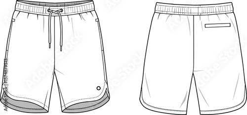 ront and back view of stylish athletic shorts, casual sportswear, comfortable fit, drawstring waist, versatile, summer, trendy design