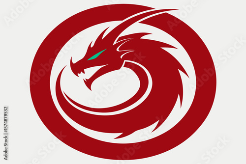 Red Dragon Circle Logo – Mythical Beast Emblem for Gaming & Branding