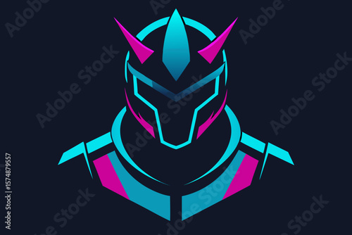 Futuristic Neon Warrior Logo – Cyber Knight Gaming Icon