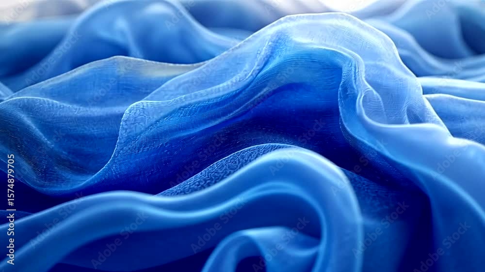 Abstract blue fabric waves background rendering, seamless loop motion graphic