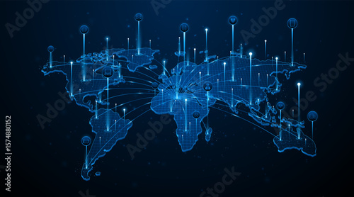 Global connection network background. World map. Internet technology concept or global communication.	