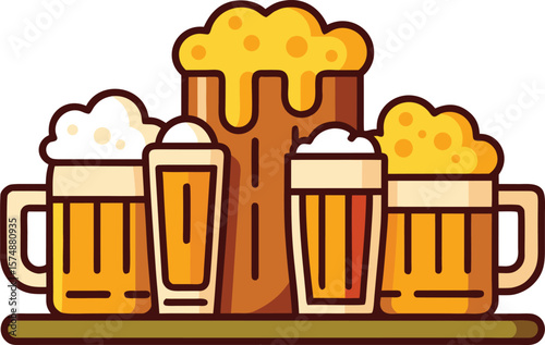 Assortment of Beer Glasses and Mugs with Foam