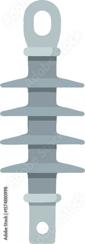 Flat vector high-voltage insulator (ceramic or composite) with sheds and metal fittings, isolated on white