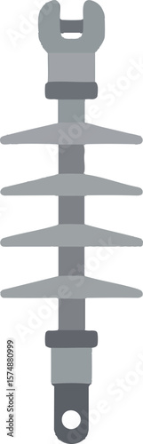 Flat vector high-voltage insulator (ceramic or composite) with sheds and metal fittings, isolated on white