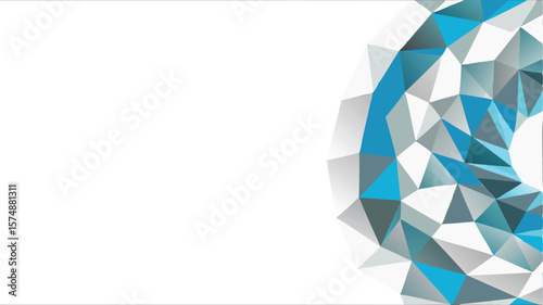 Abstract polygonal design featuring shades of blue and gray forming a partial circle shape on white