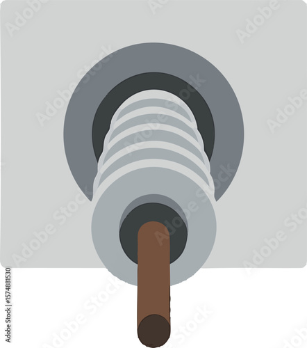 Flat vector HV bushing passing through wall of transformer or GIS, concentric view, isolated on white