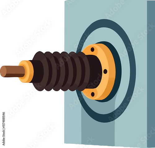 Flat vector HV bushing passing through wall of transformer or GIS, concentric view, isolated on white