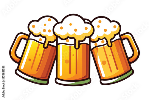 Three Mugs of Beer Toasting Cheers Celebration