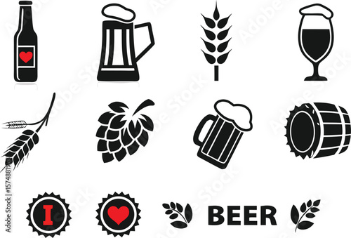 Black and White Beer Icons Set Brewery Pub and Ale