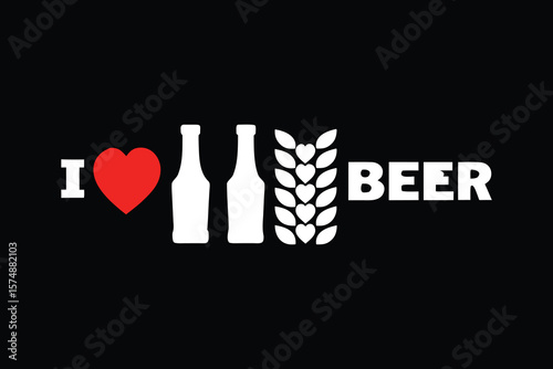 I Love Beer Graphic Design with Bottles and Wheat