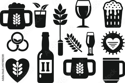 Black and White Beer Icons Brewery and Pub Graphics