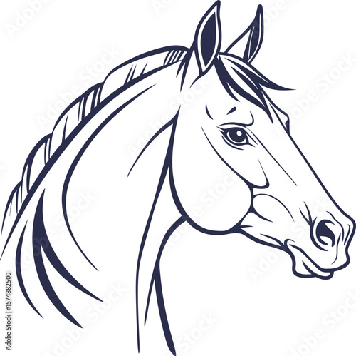 Elegant horse head line drawing in profile – vector illustration