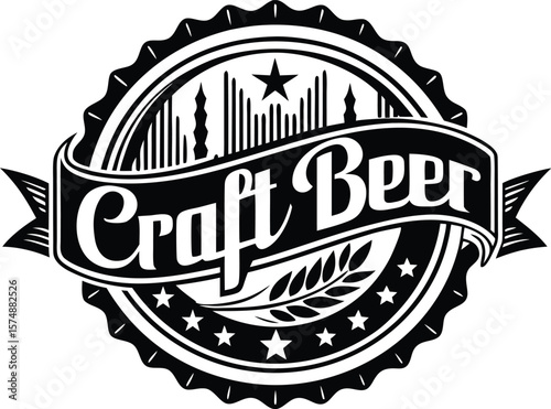 Vintage Craft Beer Label Design with Wheat and Stars