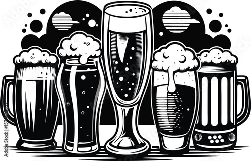 Collection of Beer Glasses in Black and White