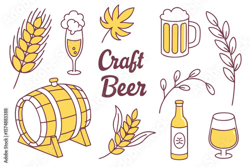 Craft Beer Icons Brewery Elements and Beer Glasses