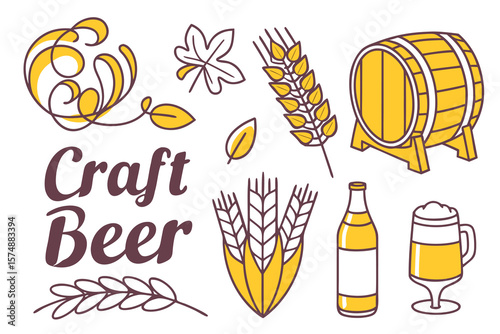 Craft Beer Illustration with Wheat and Barrel