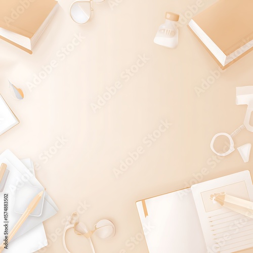 Monochromatic study space with writing tools