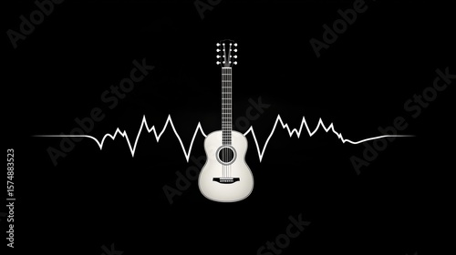 White guitar with heartbeat line on black background – minimalistic music art

.