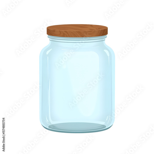 Empty glass jar with wooden lid on transparent  background  