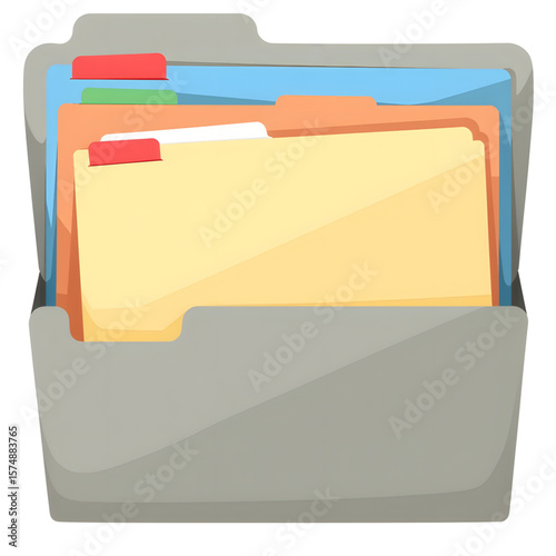 File organizer with colored folders and labels on transparent background  