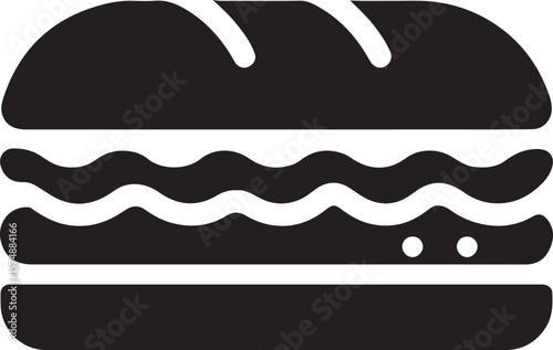 Silhouette vector of a classic submarine sandwich (sub) icon. Perfect for food, menu, or deli-themed design use.