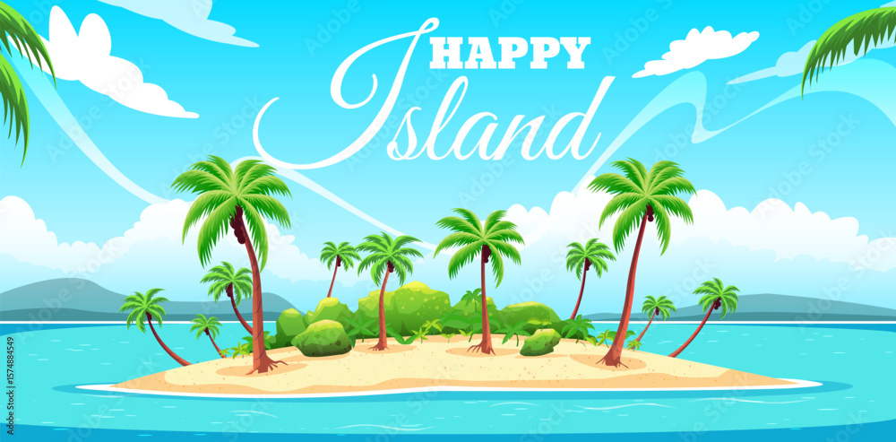 Fototapeta premium Tropical Paradise Island Vector Illustration Design