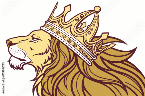 Majestic lion illustration wearing an elaborate crown and regal attire