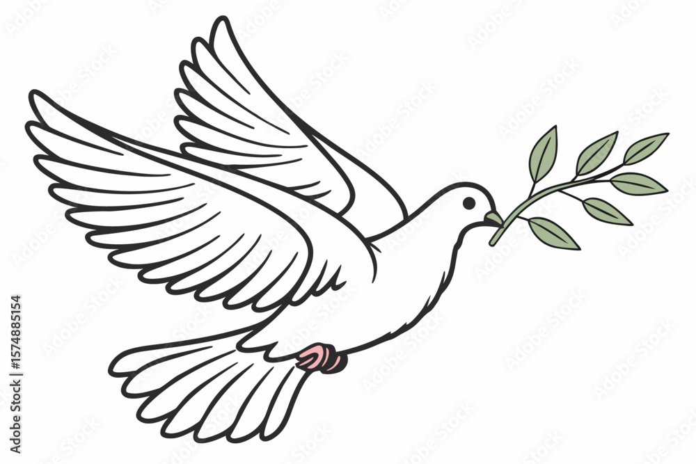 Obraz premium Clean vector illustration of a white dove carrying an olive branch