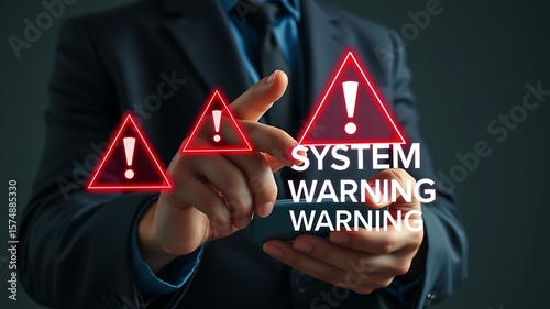 Businessman touching digital warning signs image