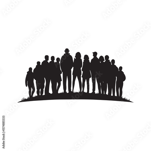 silhouetted crowd vector clip art doodle logo design illustration. people vector graphic collections.