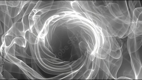 White smoke swirls in a circle. The center glows with soft light.