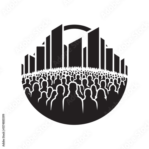 silhouetted crowd vector clip art doodle logo design illustration. people vector graphic collections.