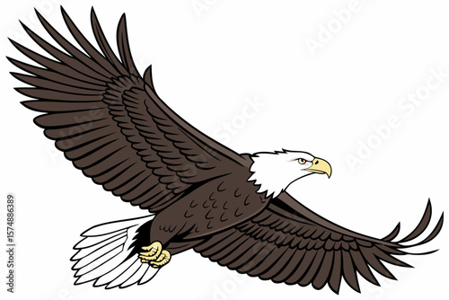 Realistic vector art of a majestic bald eagle in flight
