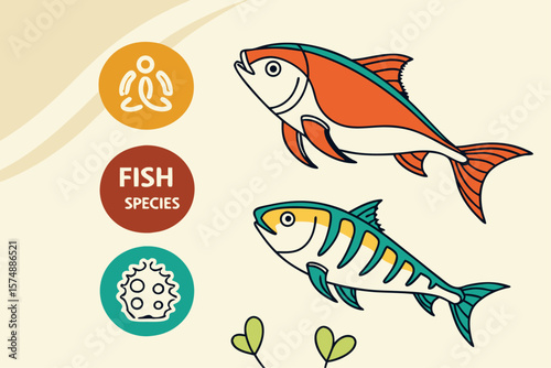 Illustrative collection of endangered fish species with scientific names