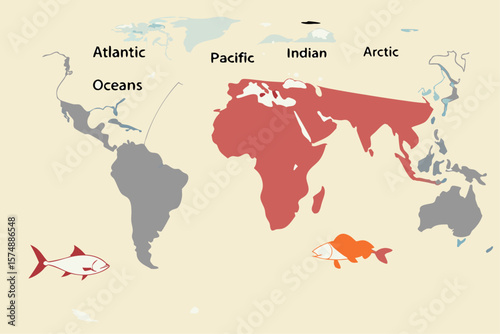 Detailed vector map illustrating fish distribution across diverse ocean regions
