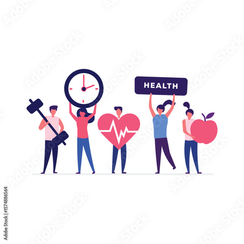 Illustration of Healthy Lifestyle Representing Fitness, Nutrition, and Wellness Activities