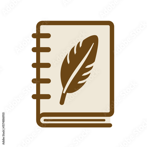 Simple illustration of a journal featuring a quill pen, evoking themes of writing, creativity, and documentation. Aesthetic design elements.