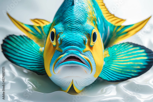 Vibrant Colorful Fish Portrait on Reflective Surface