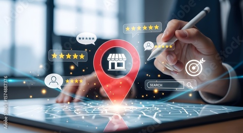 Online Reviews Location Search Digital Illustration