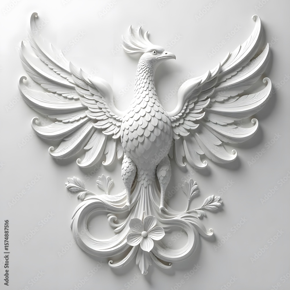 Fototapeta premium Stunning 3D carved phoenix bird wall art high resolution picture