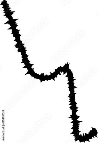 A sharp-edged curved line with abrupt, angular turns and rough texture along its length.