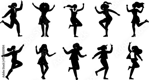 Vector illustration of dancing women, Happy dancing people, Trendy retro style Flat colorful vector illustration.
