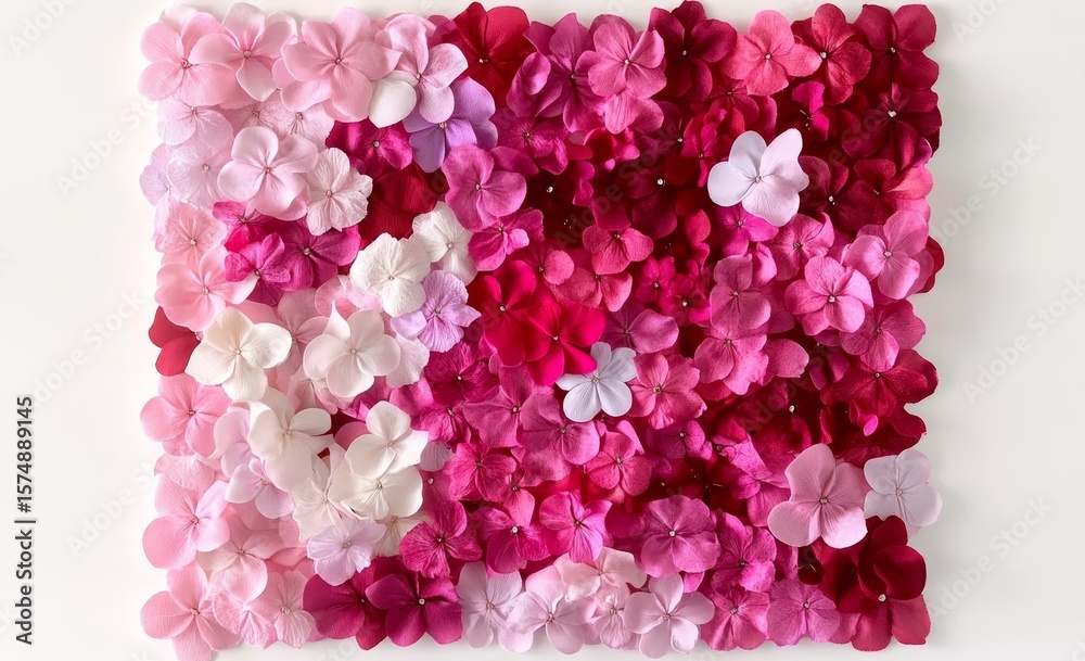 Obraz premium Delicate fabric hydrangea arrangement creating a vibrant floral centerpiece on a white backdrop