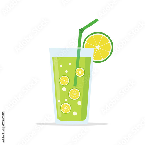 A refreshing glass of lime juice with a straw, a vibrant summer drink