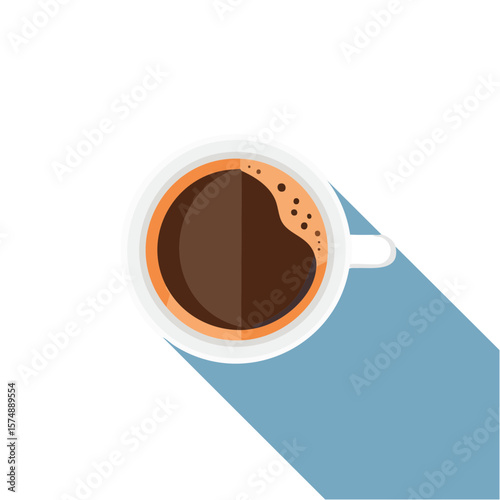 A top-down shot of a coffee cup with a long shadow