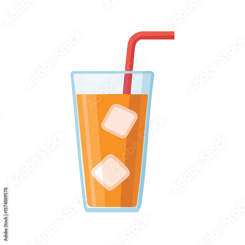 A refreshing iced tea beverage with ice cubes in a glass, ready to quench your thirst. The drink is vibrant and inviting with straw