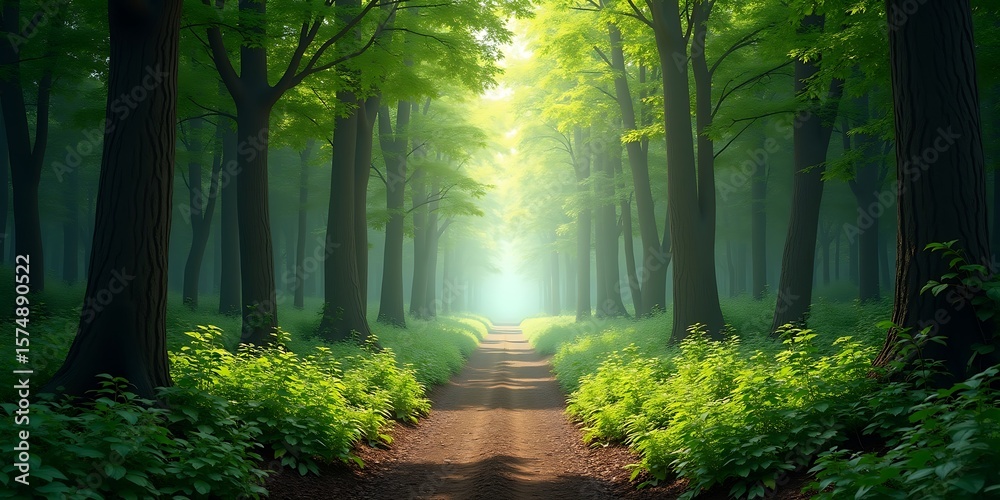 Naklejka premium Verdant Tree Tunnel With Sunlight Through Leaves